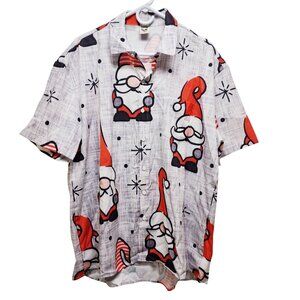 Hardaddy Christmas Gnome Button-Up Men's Short Sleeve Shirt Size L